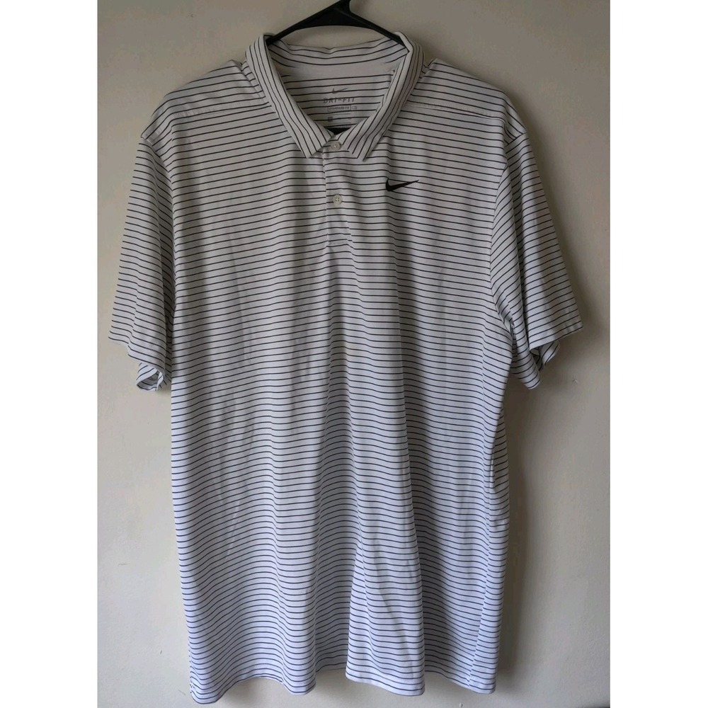 Nike Dri-Fit Men's Polo Shirt White with Black Stripes Short Sleeve‎ Size XL